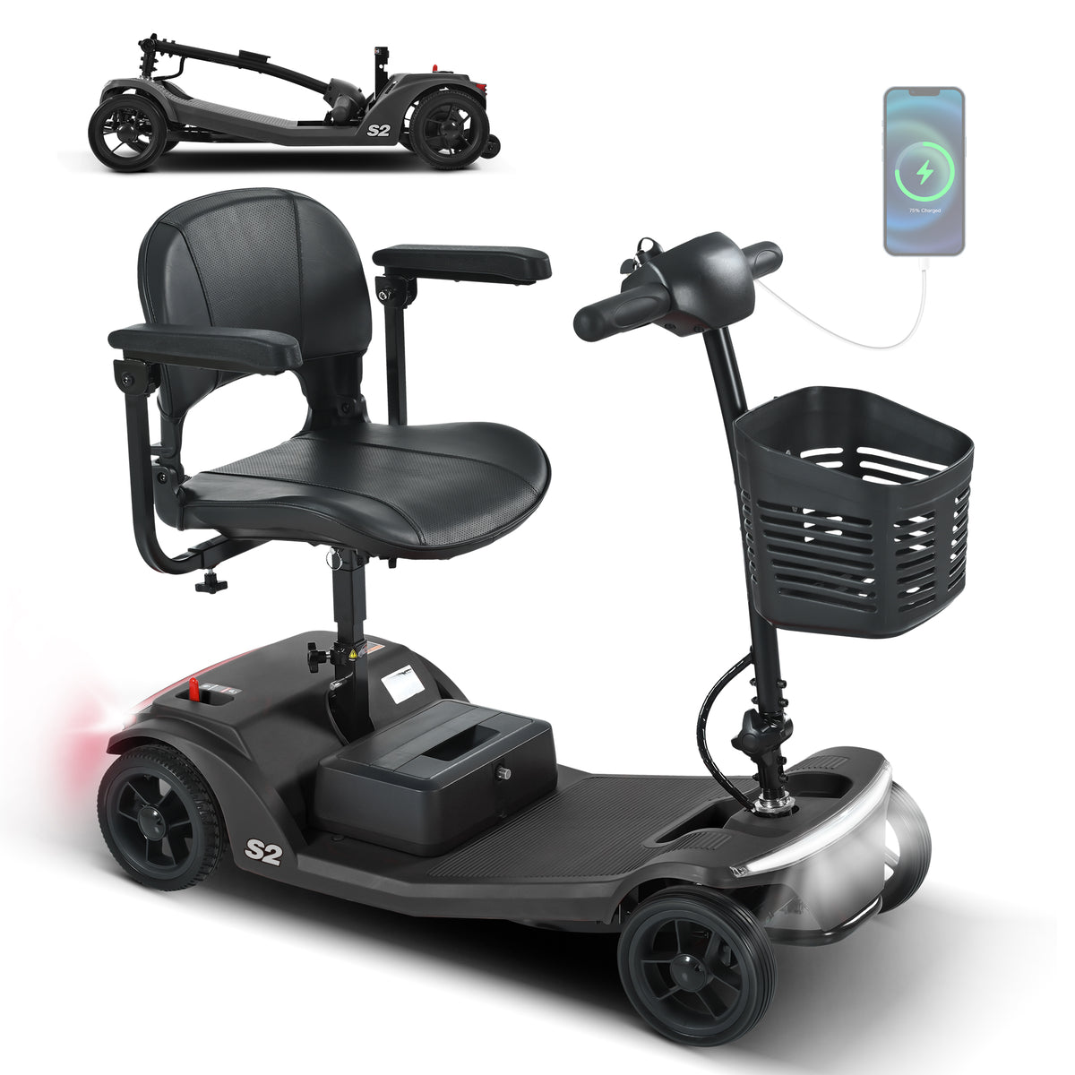 Velmontly-S2 Elektromobil mit 250-W-Motor, 20 km Reichweite, LED-Licht, Wechselakku und Automatikbremse