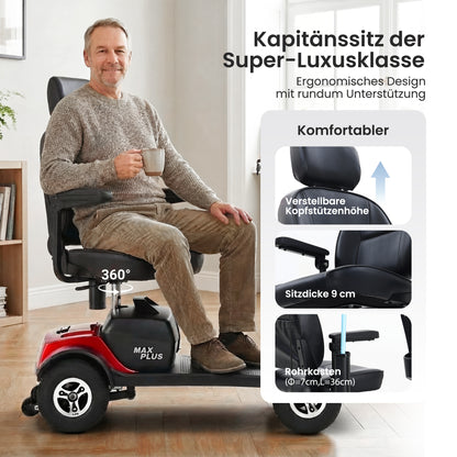 Velmontly-S1 MAX PLUS Elektromobil mit 20-Ah-Akku, 25 km Reichweite, 300-W-Motor, LED-Beleuchtung und 360°-Drehsitz.