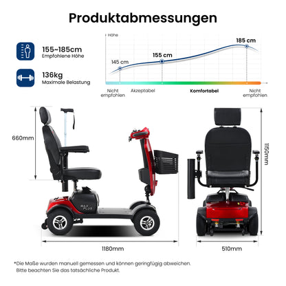 Velmontly-S1 MAX PLUS Elektromobil mit 20-Ah-Akku, 25 km Reichweite, 300-W-Motor, LED-Beleuchtung und 360°-Drehsitz.