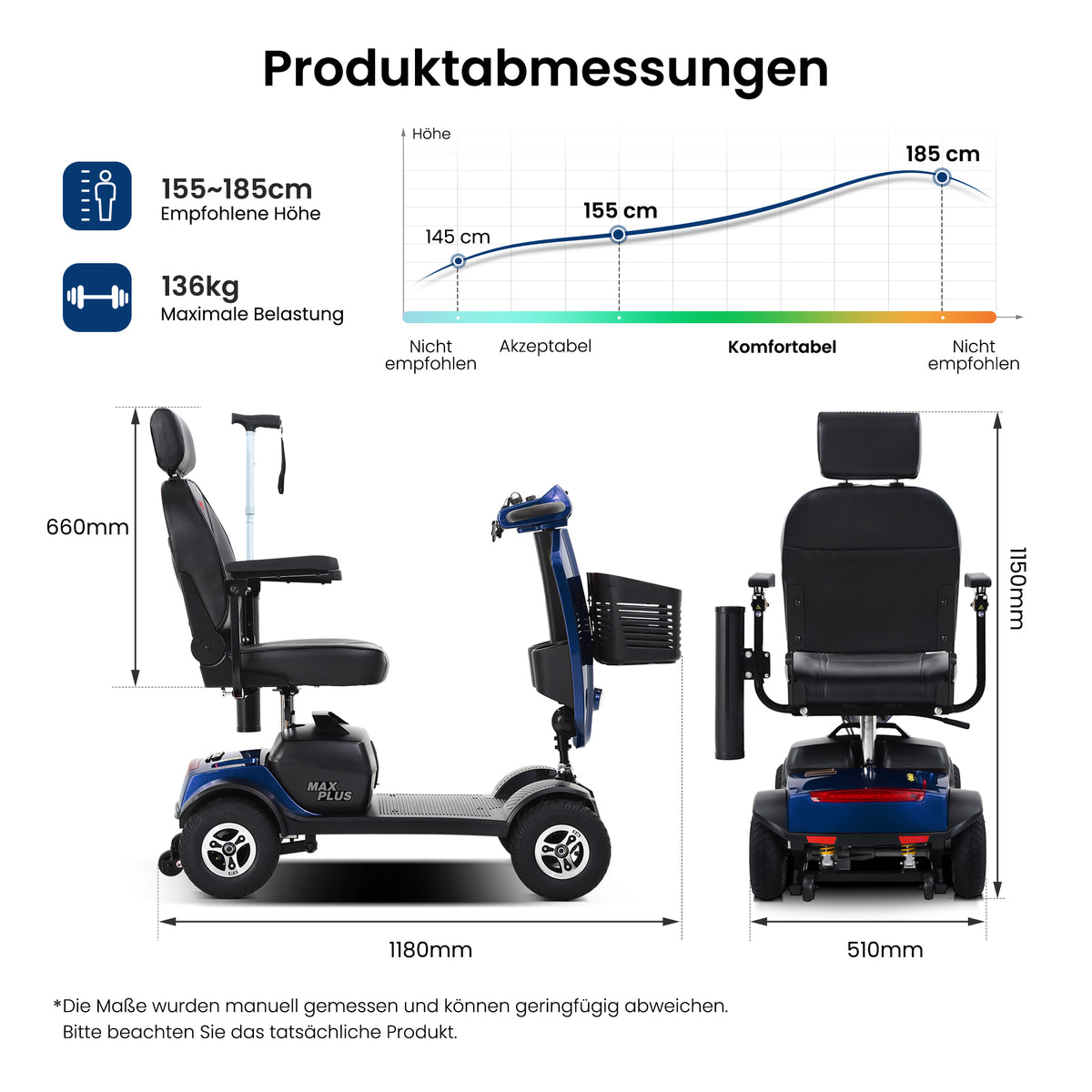 Velmontly-S1-MAX PLUS Elektromobil mit 20-Ah-Akku, 25 km Reichweite, 300-W-Motor, LED-Beleuchtung und 360°-Drehsitz.
