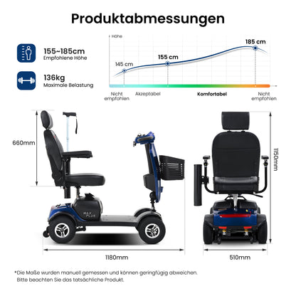 Velmontly-S1-MAX PLUS Elektromobil mit 20-Ah-Akku, 25 km Reichweite, 300-W-Motor, LED-Beleuchtung und 360°-Drehsitz.