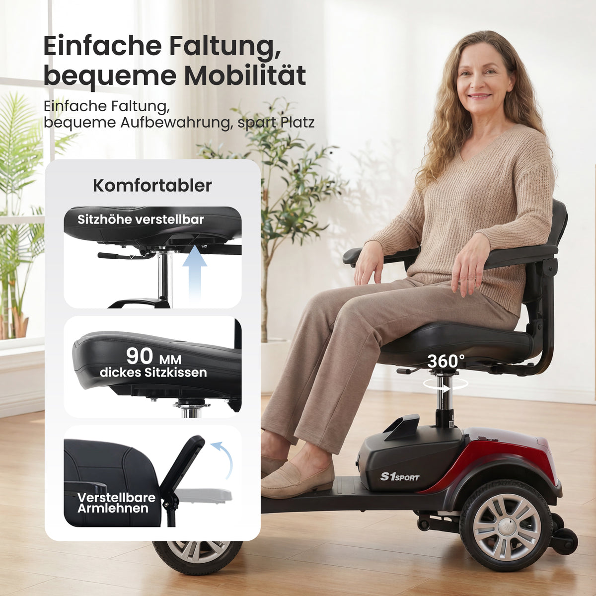 Velmontly-S1 SPORTElektromobil mit 300-W-Motor, 15 km Reichweite, LED-Licht, Automatikbremse und Drehsitz