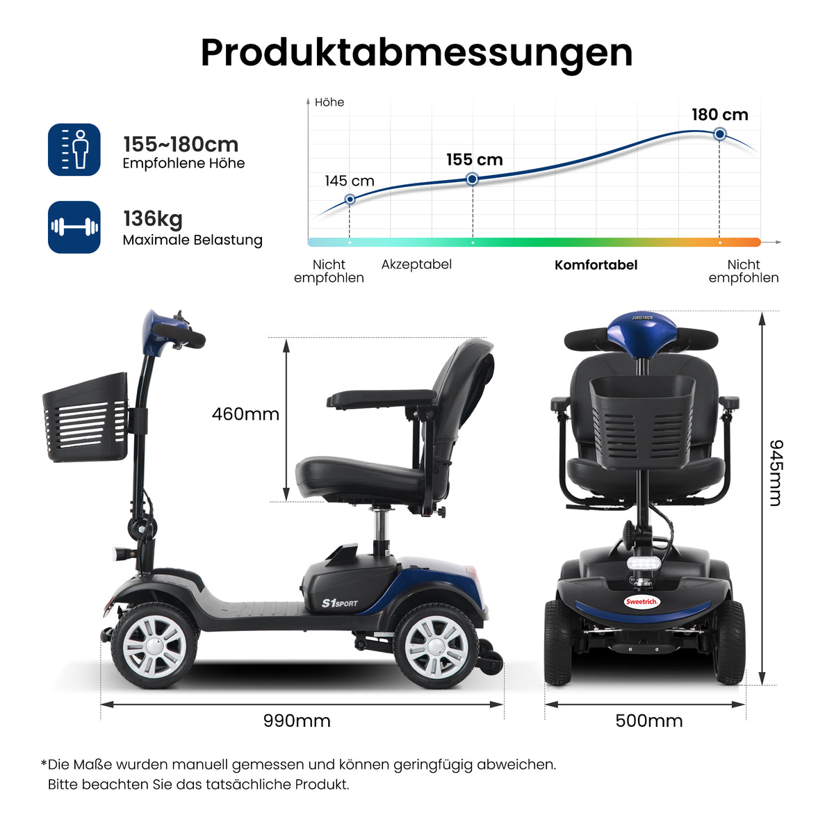 Velmontly-S1 SPORT Elektromobil mit 300-W-Motor, 15 km Reichweite, LED-Licht, Automatikbremse und Drehsitz